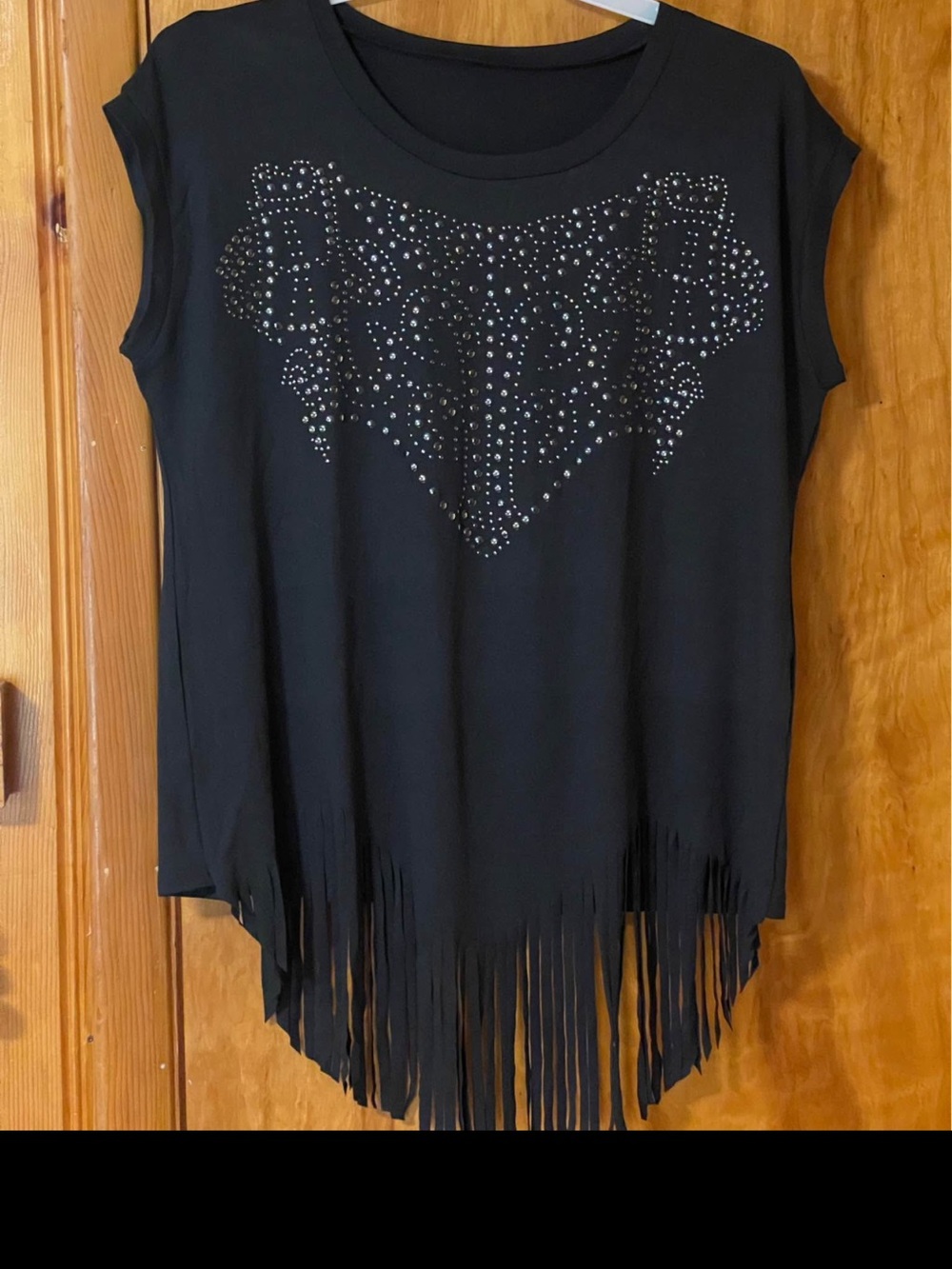 Black Studded Fringe Women’s Top